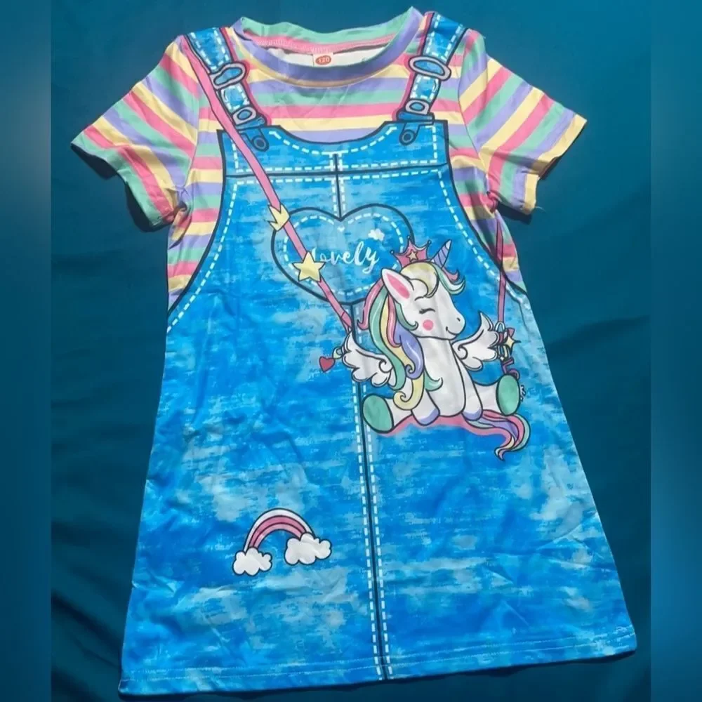 Girl's rainbow Unicorn striped dress